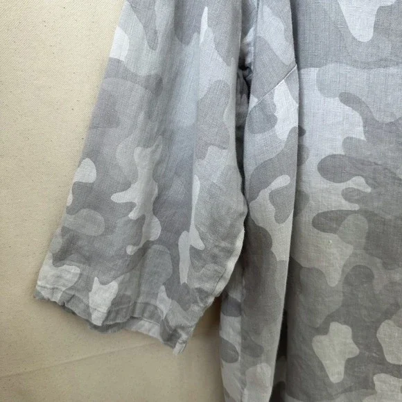 C&C California Beachy Grey Camo 100% Linen Hooded Tunic Plus Sz. 1X Button Back - Picture 10 of 10